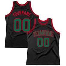 Load image into Gallery viewer, Custom Black Kelly Green-Red Authentic Throwback Basketball Jersey