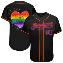 Load image into Gallery viewer, Custom Black Purple-Orange Rainbow Colored Heart For World Pride LGBT Authentic Baseball Jersey