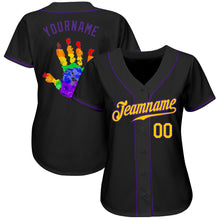 Load image into Gallery viewer, Custom Black Gold-Purple Rainbow Colored Hand For Pride LGBT Authentic Baseball Jersey