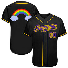 Load image into Gallery viewer, Custom Black Purple-Gold Rainbow For Pride LGBT Authentic Baseball Jersey