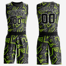 Load image into Gallery viewer, Custom Black Black-Neon Green Round Neck Sublimation Basketball Suit Jersey