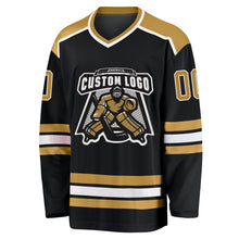 Load image into Gallery viewer, Custom Black Old Gold-White Hockey Jersey