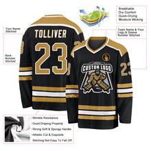 Load image into Gallery viewer, Custom Black Old Gold-White Hockey Jersey