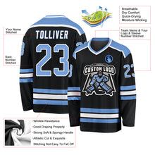 Load image into Gallery viewer, Custom Black Light Blue-White Hockey Jersey