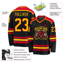 Load image into Gallery viewer, Custom Black Gold-Red Hockey Jersey