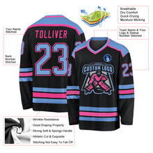 Load image into Gallery viewer, Custom Black Light Blue-Pink Hockey Jersey
