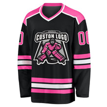 Load image into Gallery viewer, Custom Black Pink-White Hockey Jersey
