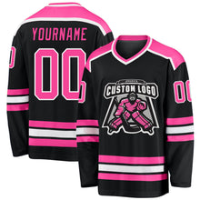 Load image into Gallery viewer, Custom Black Pink-White Hockey Jersey