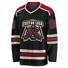 Load image into Gallery viewer, Custom Black Crimson-Cream Hockey Jersey