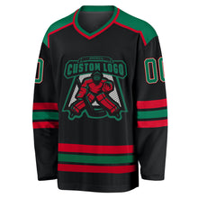 Load image into Gallery viewer, Custom Black Kelly Green White-Red Hockey Jersey