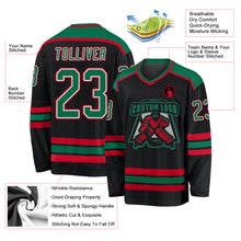 Load image into Gallery viewer, Custom Black Kelly Green White-Red Hockey Jersey