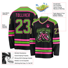Load image into Gallery viewer, Custom Black Neon Green-Pink Hockey Jersey