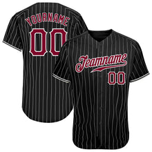 Load image into Gallery viewer, Custom Black White Pinstripe Maroon-White Authentic Baseball Jersey