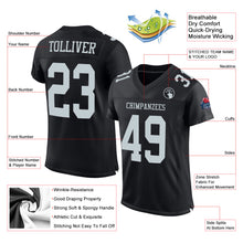 Load image into Gallery viewer, Custom Black Silver Mesh Authentic Football Jersey