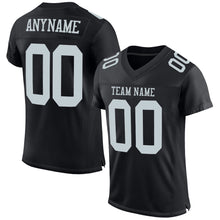 Load image into Gallery viewer, Custom Black Silver Mesh Authentic Football Jersey