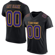 Load image into Gallery viewer, Custom Black Purple-Gold Mesh Authentic Football Jersey