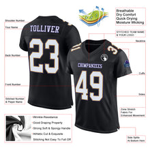 Load image into Gallery viewer, Custom Black White Old Gold-Purple Mesh Authentic Football Jersey