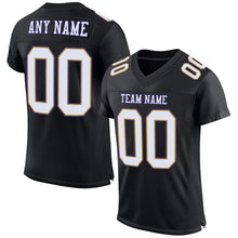Load image into Gallery viewer, Custom Black White Old Gold-Purple Mesh Authentic Football Jersey