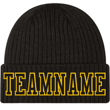 Load image into Gallery viewer, Custom Black Black-Gold Stitched Cuffed Knit Hat