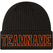 Load image into Gallery viewer, Custom Black Black-Orange Stitched Cuffed Knit Hat