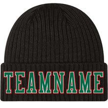 Load image into Gallery viewer, Custom Black Kelly Green White-Red Stitched Cuffed Knit Hat