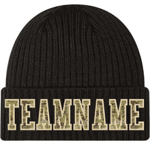 Load image into Gallery viewer, Custom Black Camo-Cream Stitched Cuffed Knit Hat