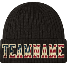 Load image into Gallery viewer, Custom Black Vintage USA Flag-Cream Stitched Cuffed Knit Hat