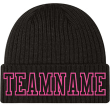Load image into Gallery viewer, Custom Black Black-Pink Stitched Cuffed Knit Hat