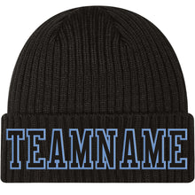 Load image into Gallery viewer, Custom Black Black-Light Blue Stitched Cuffed Knit Hat