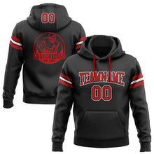 Load image into Gallery viewer, Custom Stitched Black Red-White Football Pullover Sweatshirt Hoodie
