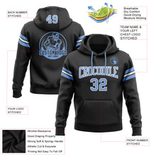 Load image into Gallery viewer, Custom Stitched Black Light Blue-White Football Pullover Sweatshirt Hoodie