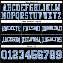 Load image into Gallery viewer, Custom Stitched Black Light Blue-White Football Pullover Sweatshirt Hoodie