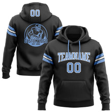Load image into Gallery viewer, Custom Stitched Black Light Blue-White Football Pullover Sweatshirt Hoodie