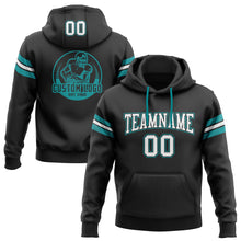 Load image into Gallery viewer, Custom Stitched Black White-Aqua Football Pullover Sweatshirt Hoodie