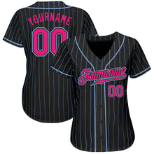 Load image into Gallery viewer, Custom Black Light Blue Pinstripe Hot Pink-Light Blue Authentic Baseball Jersey