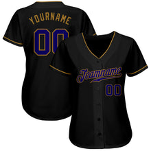 Load image into Gallery viewer, Custom Black Dark Purple-Old Gold Authentic Baseball Jersey