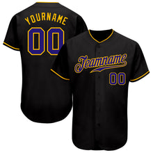 Load image into Gallery viewer, Custom Black Dark Purple-Gold Authentic Baseball Jersey