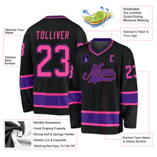 Load image into Gallery viewer, Custom Black Pink-Purple Hockey Jersey
