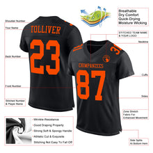 Load image into Gallery viewer, Custom Black Orange Mesh Authentic Football Jersey