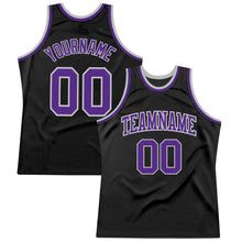 Load image into Gallery viewer, Custom Black Purple-Gray Authentic Throwback Basketball Jersey