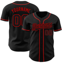 Load image into Gallery viewer, Custom Black Black-Red Authentic Baseball Jersey