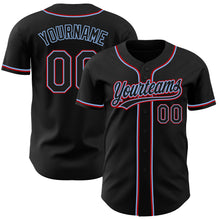 Load image into Gallery viewer, Custom Black Black Light Blue-Red Authentic Baseball Jersey