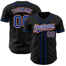 Load image into Gallery viewer, Custom Black Royal-Orange Authentic Baseball Jersey
