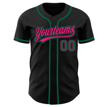Load image into Gallery viewer, Custom Black Kelly Green-Hot Pink Authentic Baseball Jersey