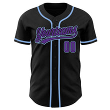 Load image into Gallery viewer, Custom Black Purpe-Light Blue Authentic Baseball Jersey