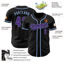 Load image into Gallery viewer, Custom Black Purpe-Light Blue Authentic Baseball Jersey
