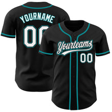 Load image into Gallery viewer, Custom Black White-Teal Authentic Baseball Jersey