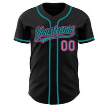Load image into Gallery viewer, Custom Black Pink-Teal Authentic Baseball Jersey