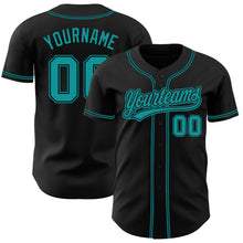 Load image into Gallery viewer, Custom Black Teal Authentic Baseball Jersey