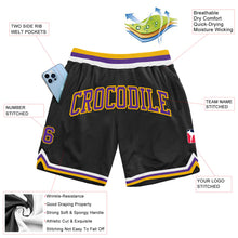 Load image into Gallery viewer, Custom Black Purple-Gold Authentic Throwback Basketball Shorts